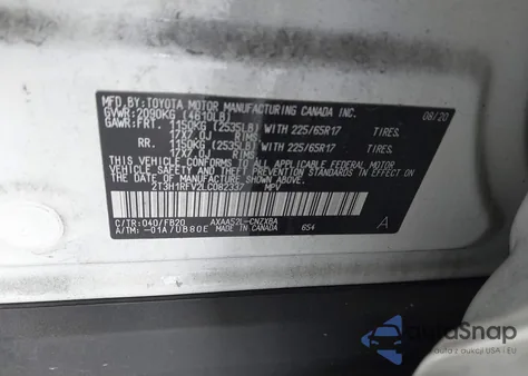 2020 Toyota Rav4 Le из США, поврежденный, VIN 2T3H1RFV2LC082337